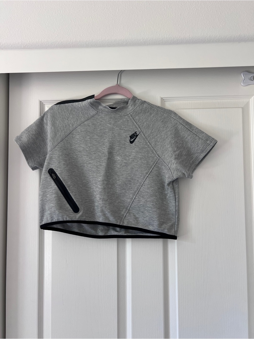 Nike Grey Cropped Short Sleeve Sweatshirt with Black Trim